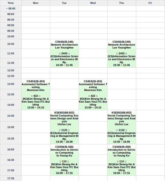 My weekly timetable