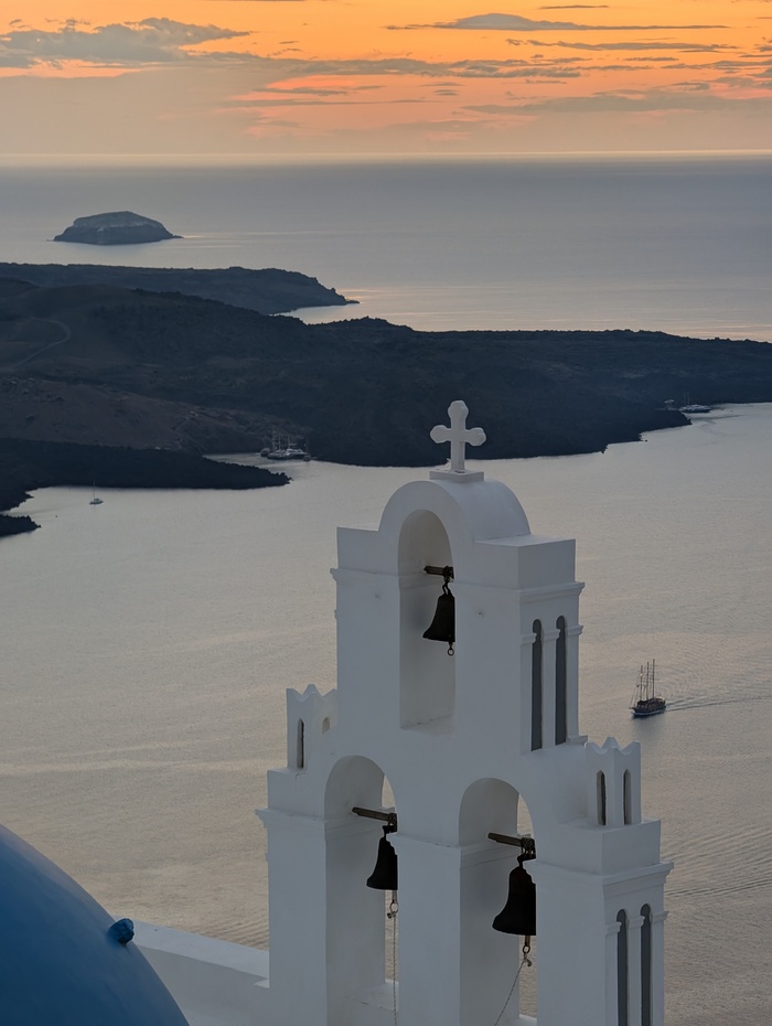 Photo of the Three Bells of Fira in Santorini