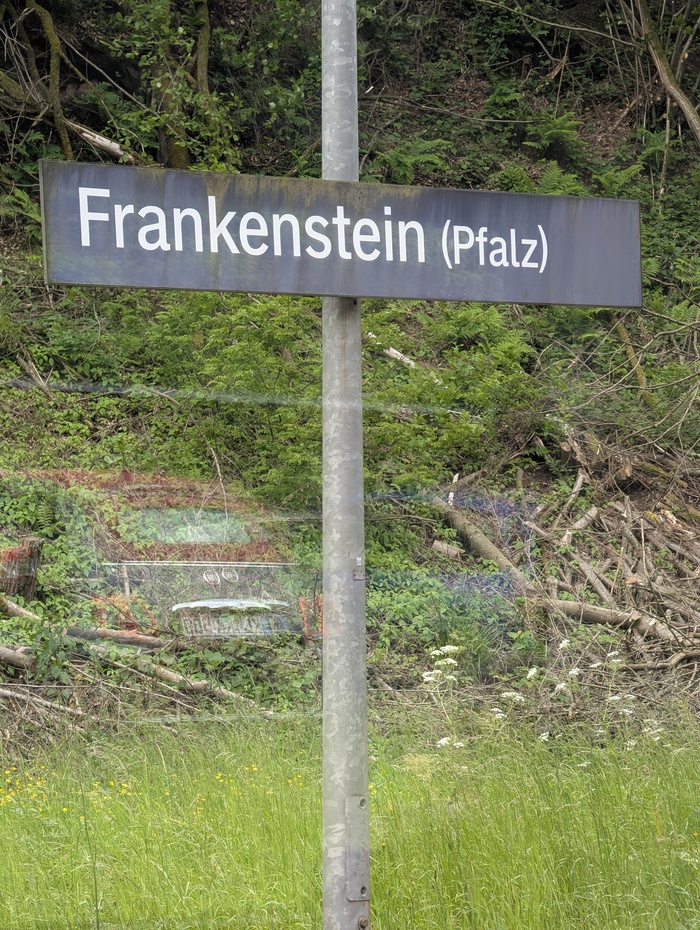 Sign of the Frankenstein train stop