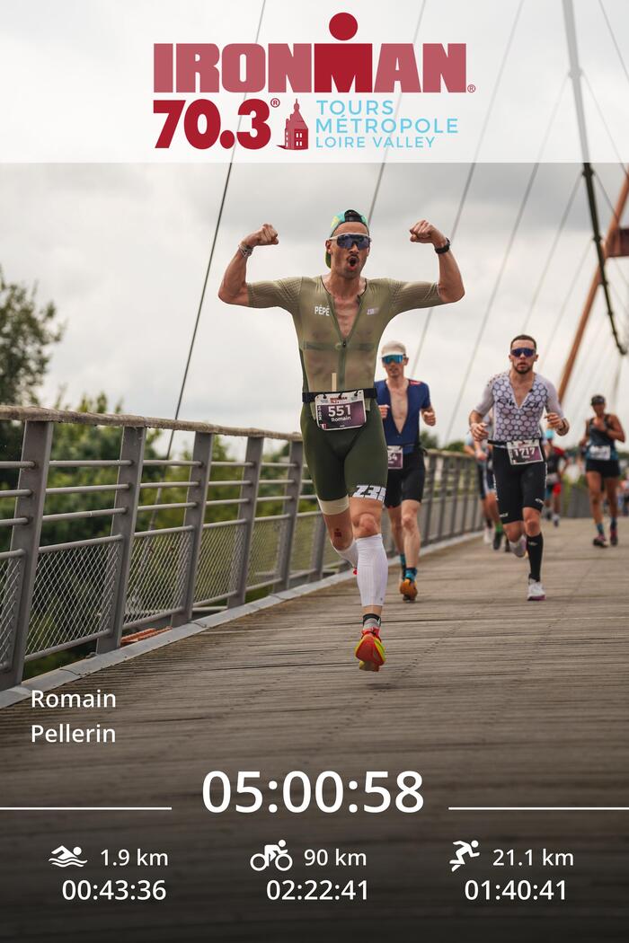 Me running with my race results overlaid