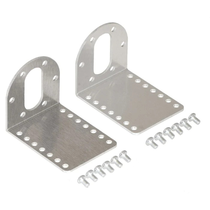 A picture of a pair of L-Brackets for motors