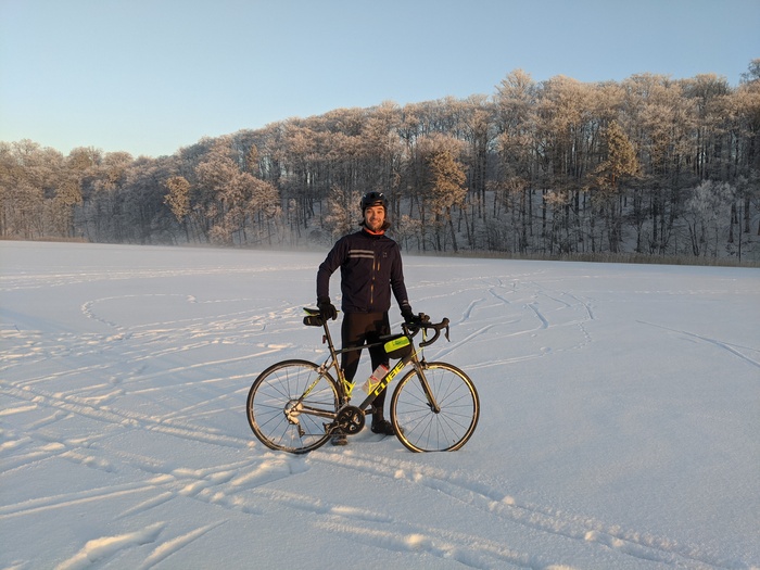 Frozen lake with snow