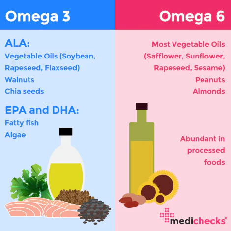An image showing omega 3 and 6 sources